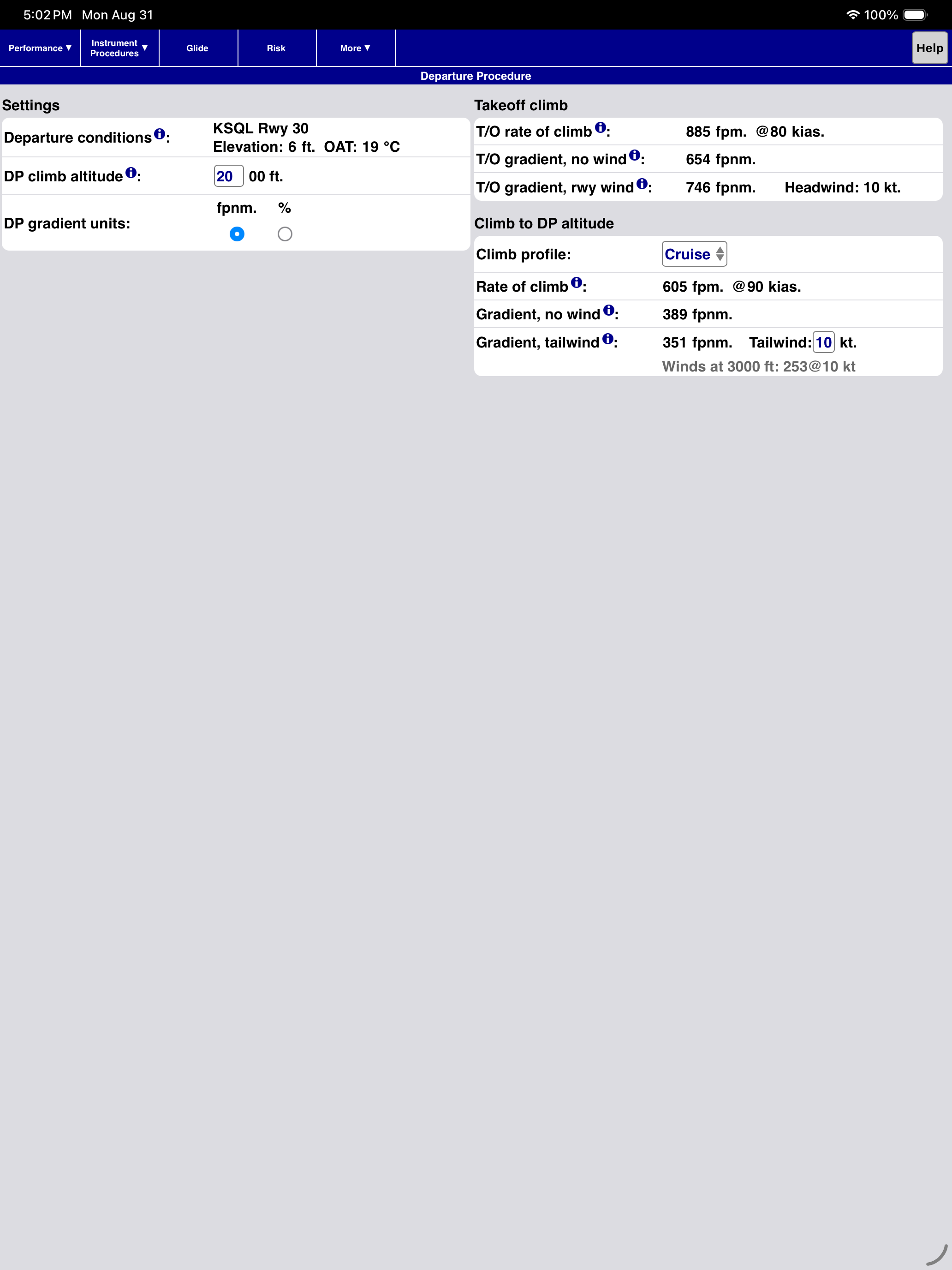 Departure Procedure page